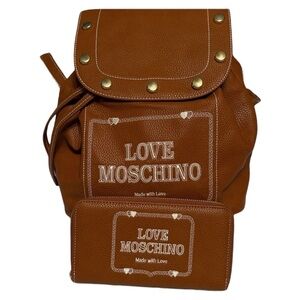 Love Moschino Borsa Grain Large Studded Logo Top Handle Backpack & Wallet